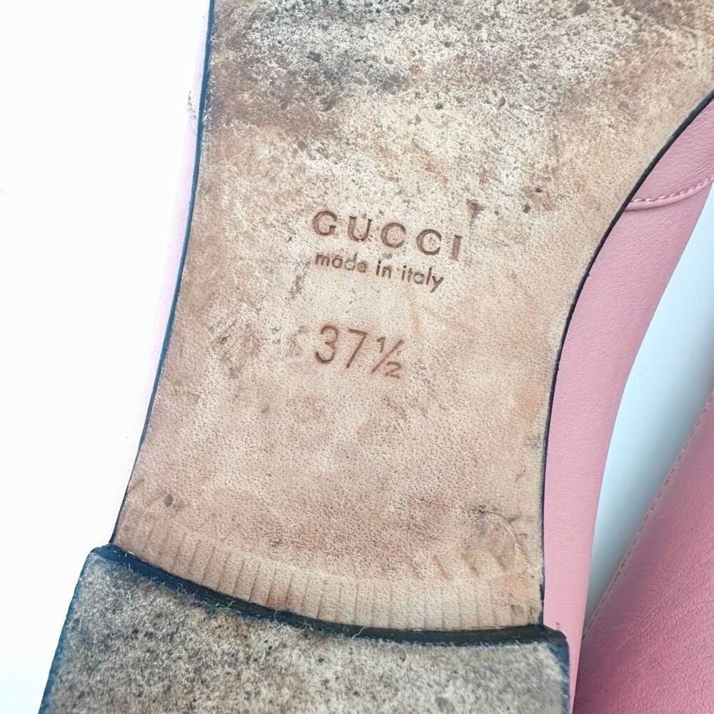 GUCCI Pink Kira Horsebit Square Toe Ballet Flat 37.5 US 7.5 Leather Loafers - Picture 12 of 12